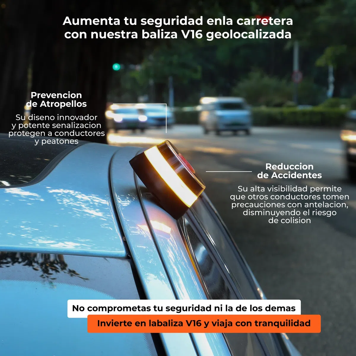 Luz Emergencia Coche Homologado DGT |Baliza V16 Homologada DGT con Geolocalización | Luz avería coche [Visibilidad 1 Km] Baliza V16 con GPS,1 Unidad（3 Pilas AA Incluidas）