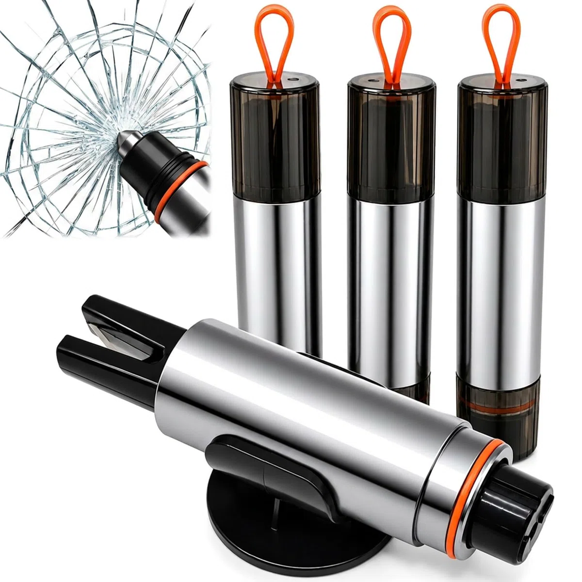 4pcs Rompe Cristales y Cinturones, Martillo Rompe Cristales Coche 2 en 1, Corta Cinturones Rompe Cristales Portátil, Herramienta de Rescate de Emergencia para Automóviles y Autobuses