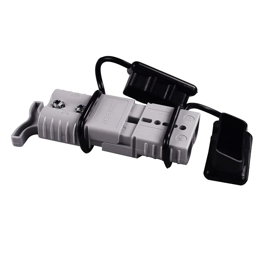 120 Amp 2 Pcs Conector de batería 120A conexión rápida desconexión + 1 pieza 120A amp mango conector de alimentación de batería + 2 piezas tapa antipolvo (gris, 4 AWG)