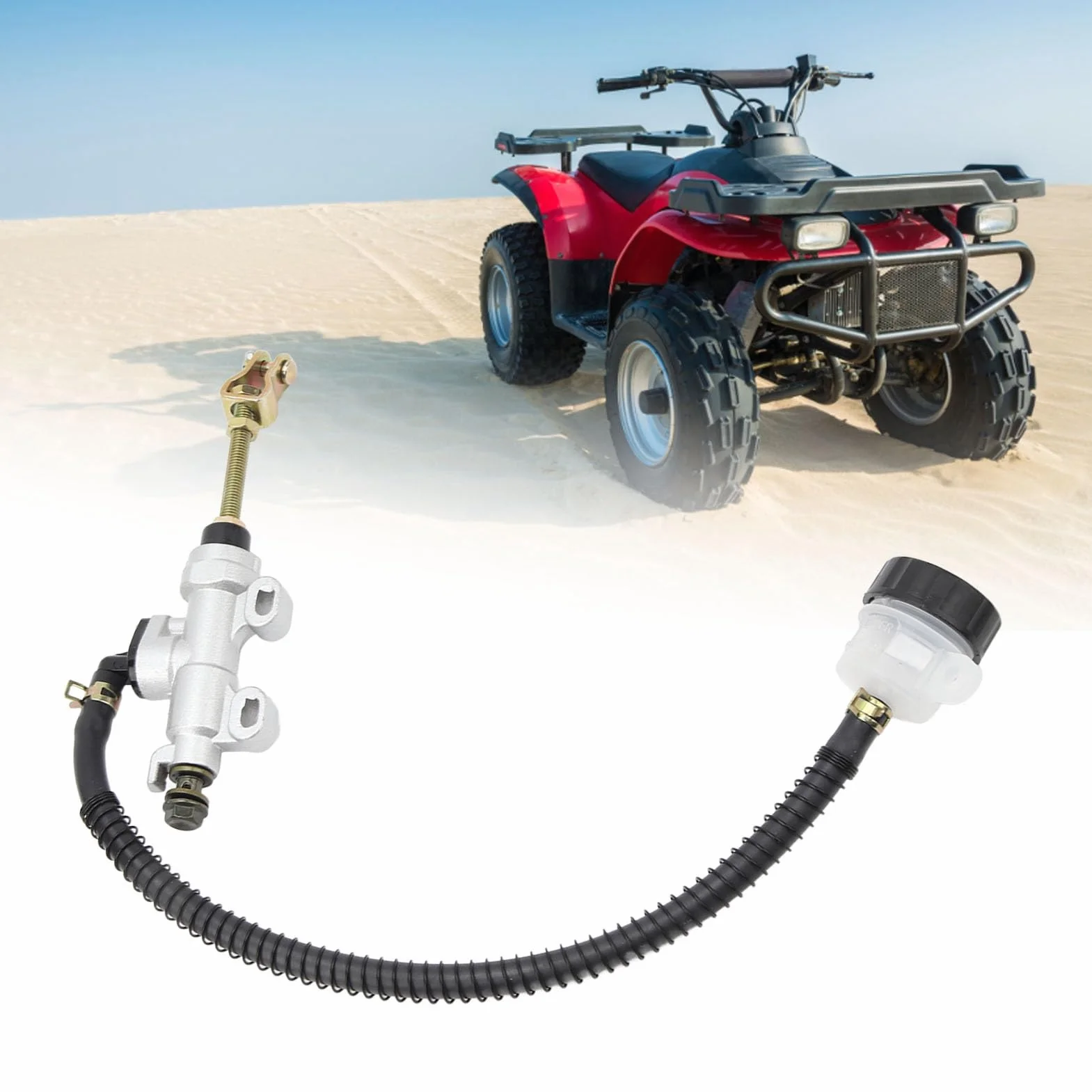 Bomba de freno de pie trasero, depósito de bomba de cilindro maestro hidráulico de freno de pie trasero reemplazo para motocicleta Dirt Bike ATV(blanco)