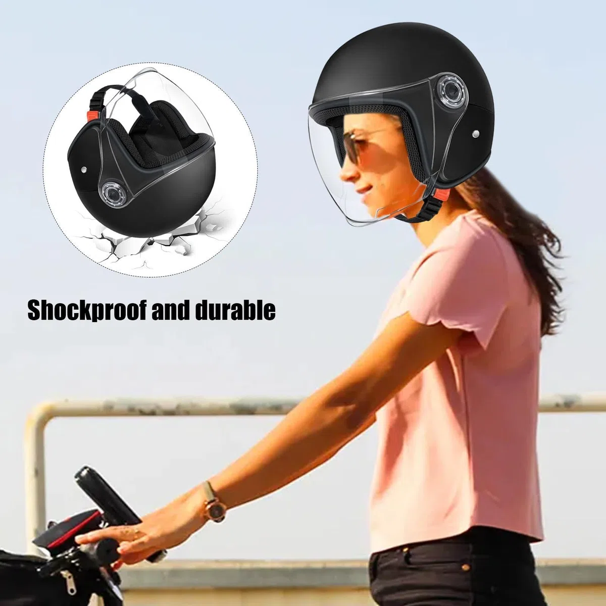 Casco ciclomotor media cara | Casco moto media cara | Cascos protectores montar caballo eléctricos transpirables con visera | Cascos motocicleta montar aire libre Equipo protección para desplazamiento