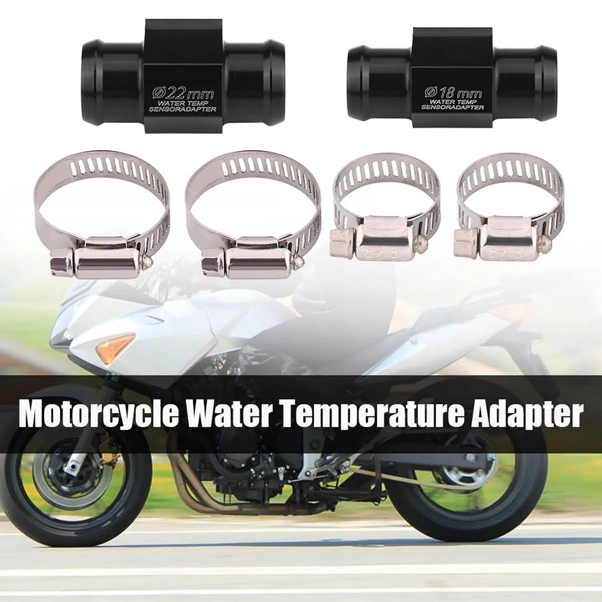 KIMISS Adaptador para sensor de temperatura de agua, para moto, junta de 22mm, conexión para manguera, compatible para termómetro y manómetro