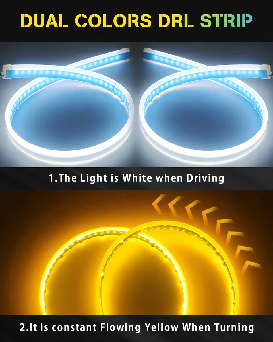 YONGMING 30CM Luces De Tira De Led Dell Delgadas Y Flexibles A Prueba De Agua, 12V Blanco áMbar Luces Diurnas,Enciende Los SemáForos Para Los Faros Del Coche