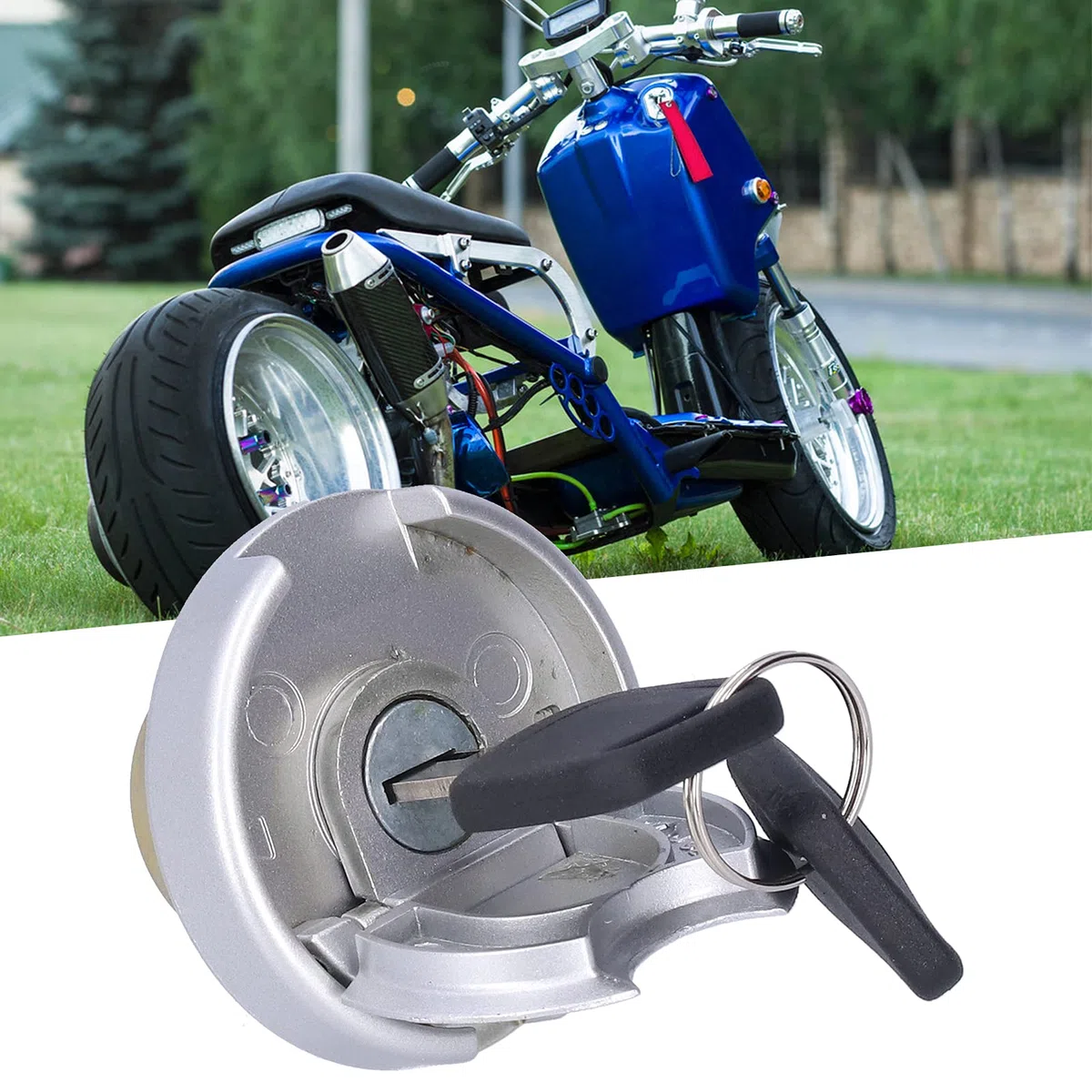 Fydun Tapa de Bloqueo del Tanque de Gasolina con Llaves Piezas de Acero Inoxidable Tapa del Tanque de Gasolina Universal para Motocicleta Scooter