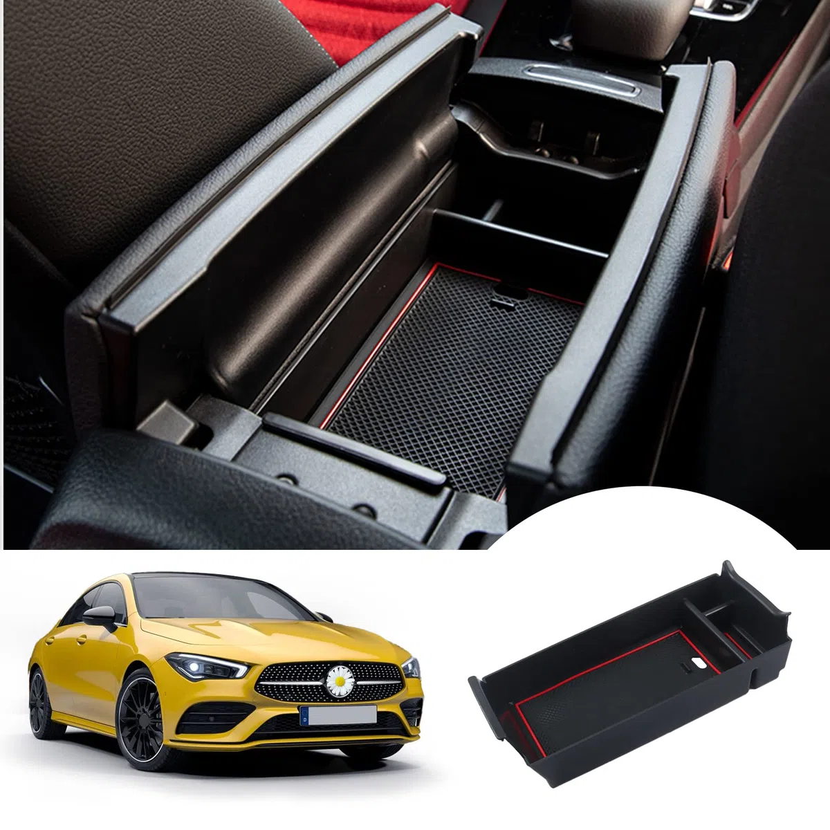 SHAOHAO Compatible con Mercedes Clase A W177 V177 2019-2025 /GLB X247 /Clase B W247/GLA H247 /CLA C118 Caja Organizadora para Reposabrazos Consola Central Accesorios Mercedes CLA (Rojo)