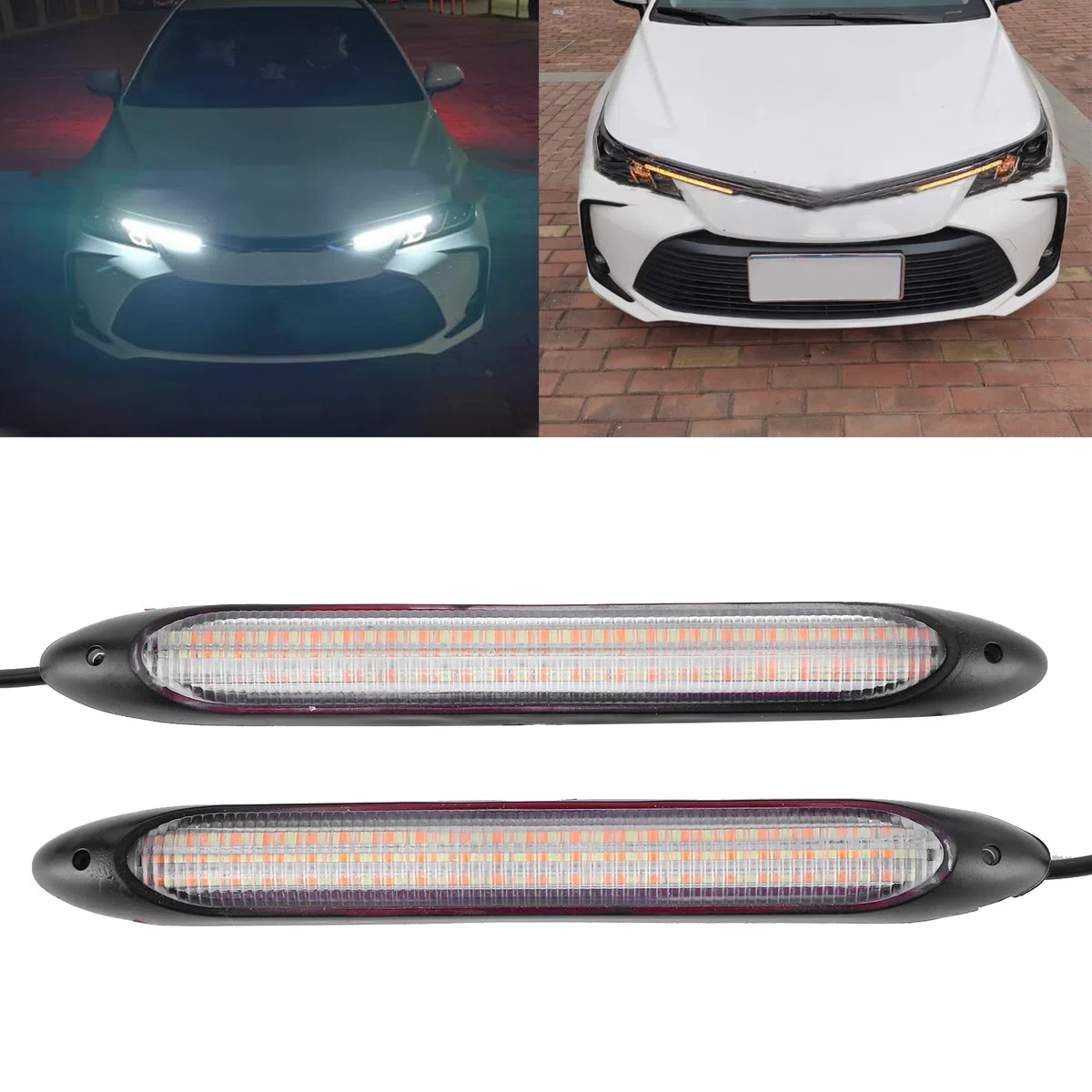 Tira de Luces de circulación de Coche, Akozon Universal 1 par de Luces LED de circulación Diurna Tira de señal de Amarillo Color de luz Impermeable Accesorio de Coche(27.5CM)