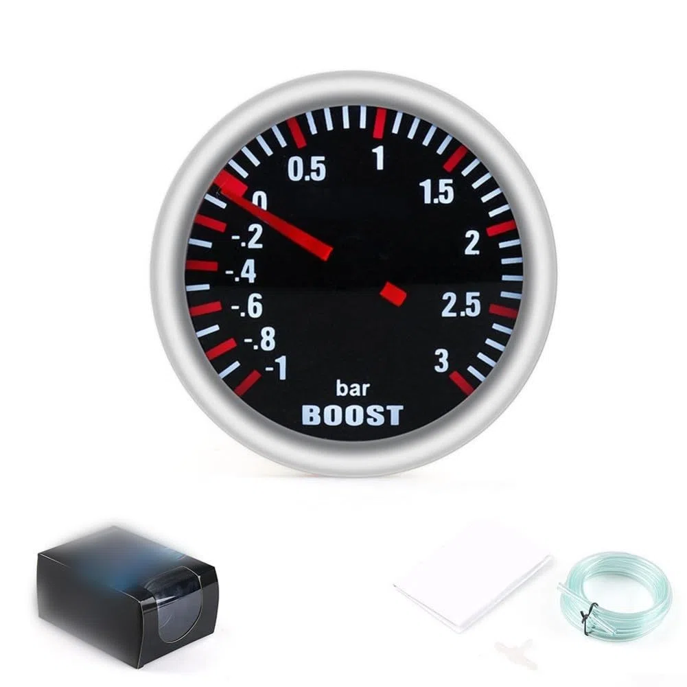 HpLive Turbocompresor mecánico de 12 V, indicador de presión de 52 mm, manómetro de carreras hasta 3 bares para tuning de coches