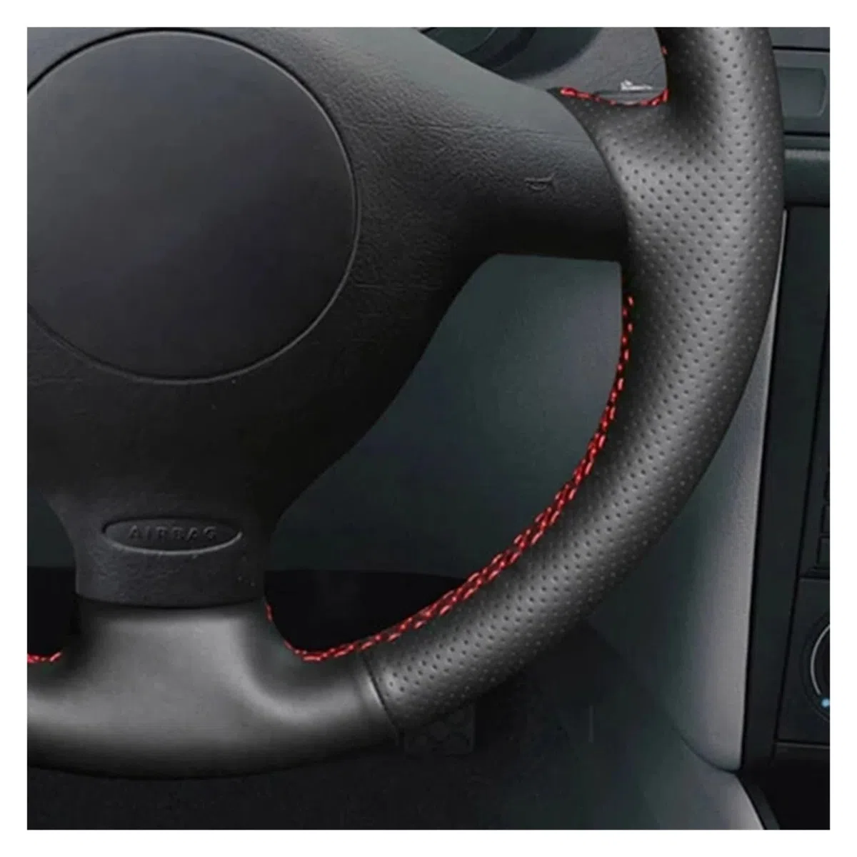 Funda Volante Coche Para Seat Para Leon MK1 (1M) 1998-2005 Para Skoda Para Fabia RS 2003 Para Fabia 1 (6Y) 2004-2005 Protector cuero artificial negro para volante coche Cubierta de Volante(Red Thread)