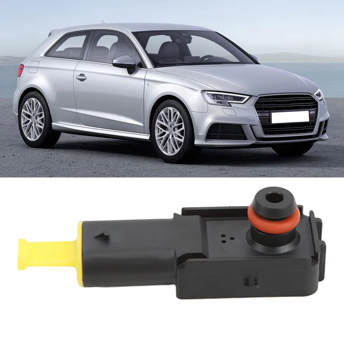Sensor de presión de coche, BOROCO, sensor de presión de refuerzo de freno de coche negro 5Q0 906 207, repuesto para A1 A3 A5 A6 A7 A8 Q2