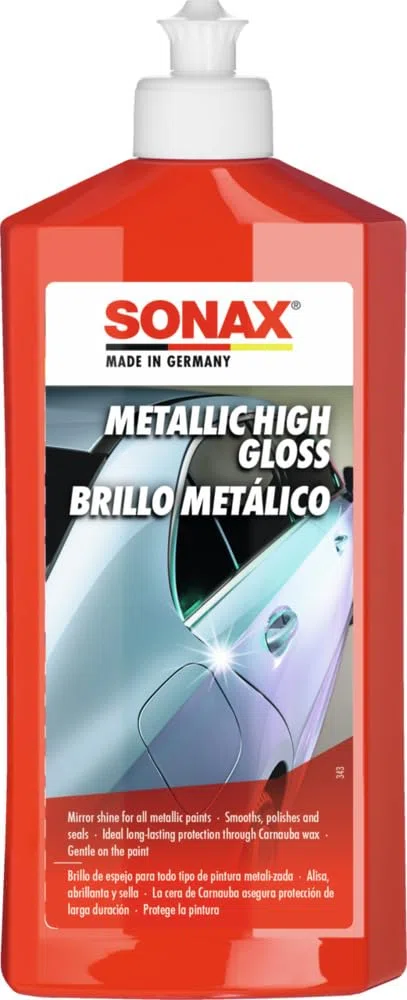 SONAX Pulimento metalizado alto brillo (500ml) limpia, pule, sella y abrillanta. Con cera de carnauba para una protección prolongada| N.° 03172000-544