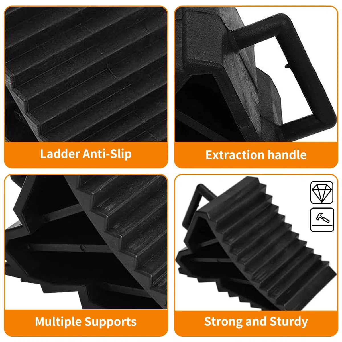 2pcs Calzos Ruedas plástico con Mango, Calzos para Remolque Hasta 1,6t, Cuñas de Freno,Soporte Zapatas Freno para Coches,Camiones,Remolques,Caravanas,Autocaravanas,Almohadillas Soporte para Neumáticos