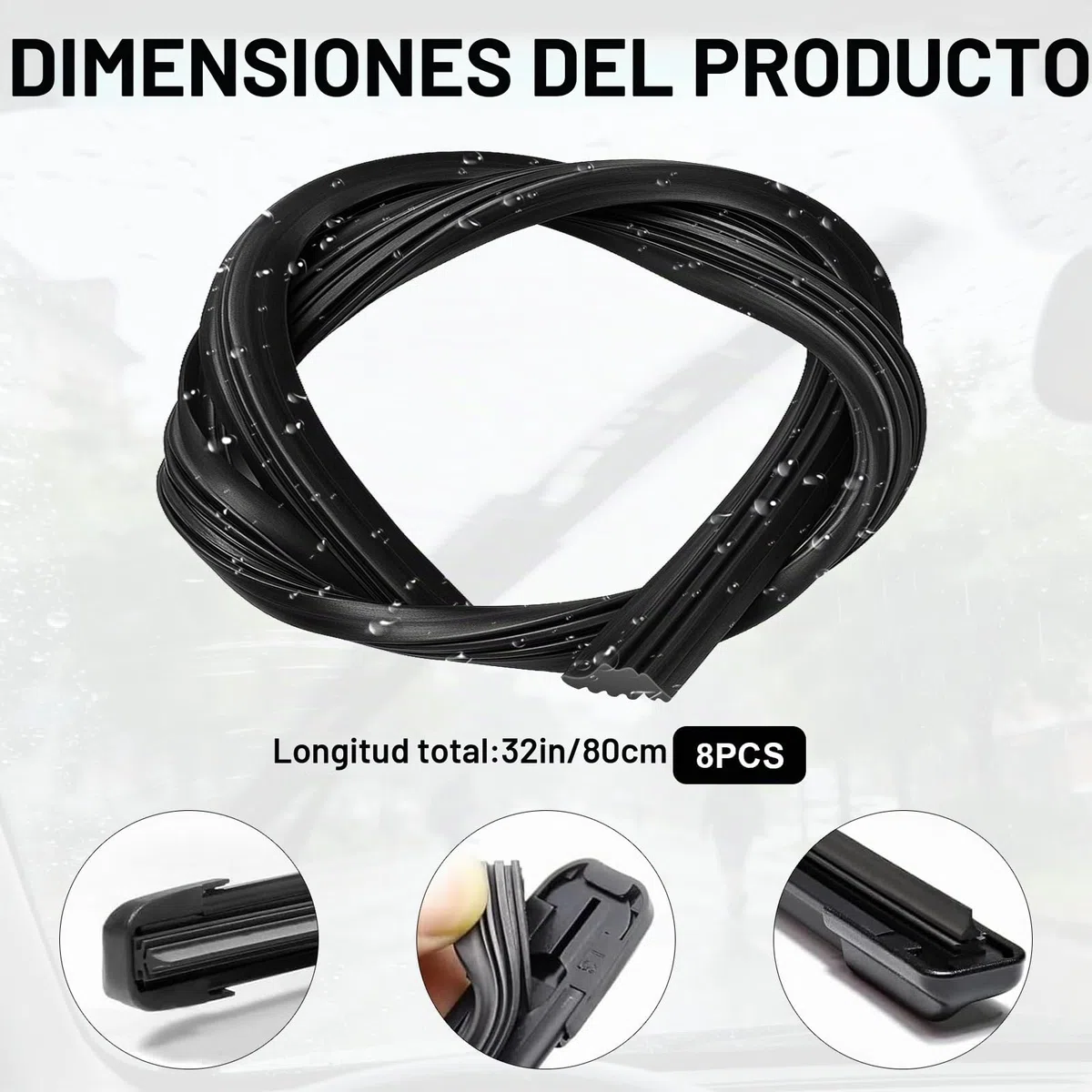 8 Piezas Goma de Repuesto para Limpiaparabrisas Universal,Cuchilla de 800 mm Recortable,Tratamiento SPSN Carbono,Fácil Instalación Sin Reemplazar la Estructura Completa