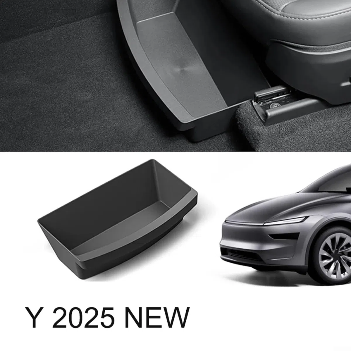 Caja de almacenamiento para cajón de asiento delantero Tesla Model Y 2025, almacenamiento bajo el asiento, organizador interior de TPE, color negro, 36 x 16,4 x 9,5 cm