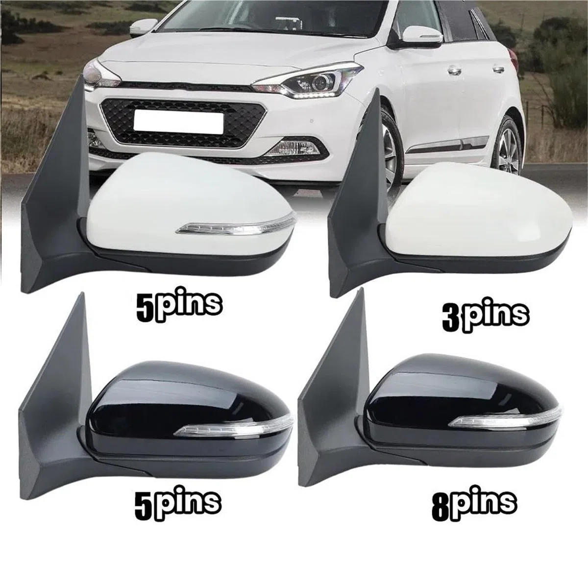 Espejo Retrovisor Lateral Para Hyundai I20 MK2 GB IB 2015-2020 (3/5/6/8 Pines), Plegable Manualmente, Con Intermitente Y Calefacción. Espejo Completo Espejos Exteriores