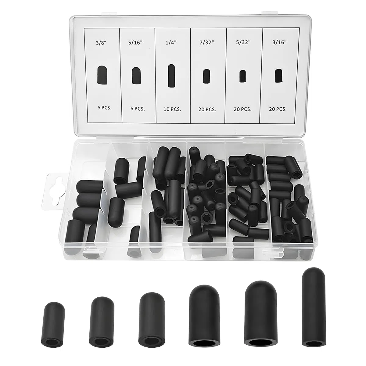 Osilly Kit de 80 Tapones de Vacío para Coche, 6 Tamaños Surtidos de Tapones de Vacío, Tapas de Extremos de Manguera, Juego Surtido para Carburador, Colector, Automotriz, 3/16'' 5/16'' 7/32'' 1/4'' 5