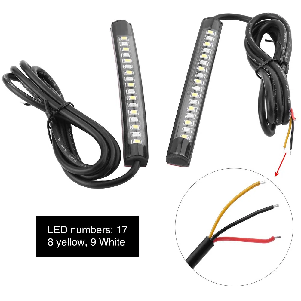 Keenso 17 tiras de luces LED SMD flexibles universales 2x12V Luces de freno de coche Intermitente Luz Trasera Banda Luminosa para Moto Bicicleta Coche RV