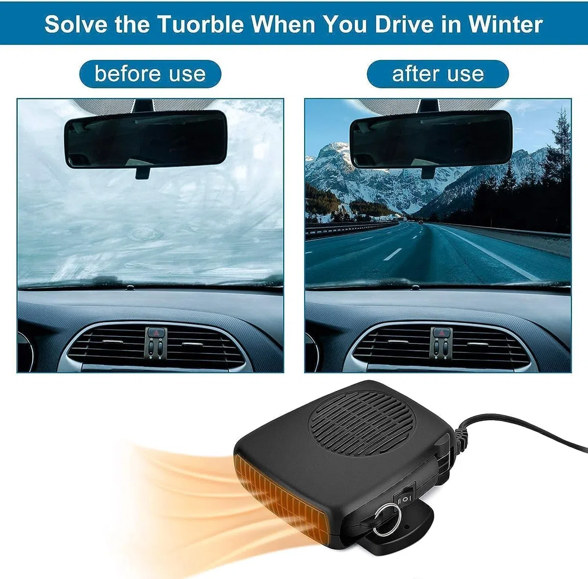 Showvigor Calefactor Coche, Calefactor Coche Mechero Portátil 150w 12v Calentador de Ventilador Dos en Uno Función de Calentamiento y Enfriamiento Descongelador de Parabrisas