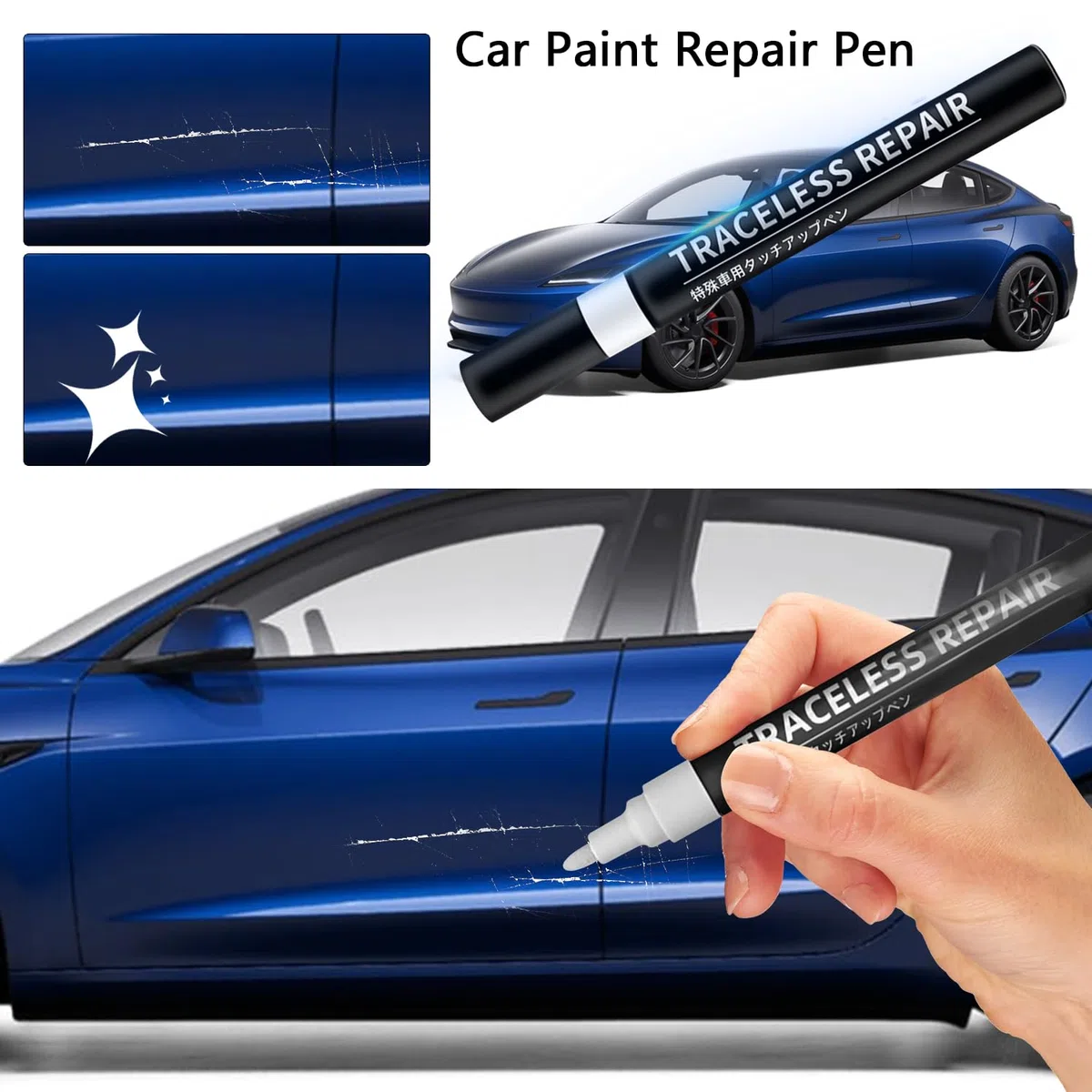 TOPABYTE Pintura Retoque para Tesla Model Y/3/S/X Lápiz de Retoque, Bolígrafo de Reparación Arañazos Coche para Tesla Highland Accesorios, Touch Up Paint Pen, Deep Blue Metallic - PPSB