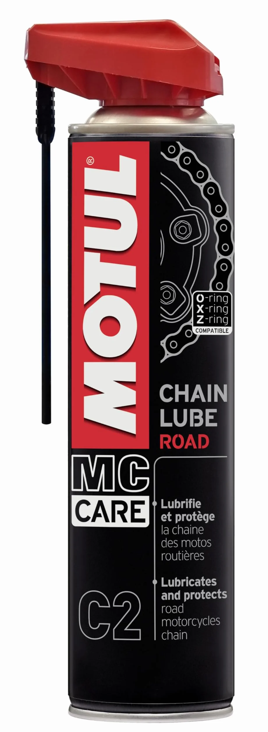 MOTUL Lubricante para Cadenas de Motos, Aerosol Incoloro, para O-Ring, X-Ring y Z-Ring, Resistente a Velocidades Altas, Agua y Sal, Protección contra la Oxidación, MC Care Chain Lube Road C2, 400 ml