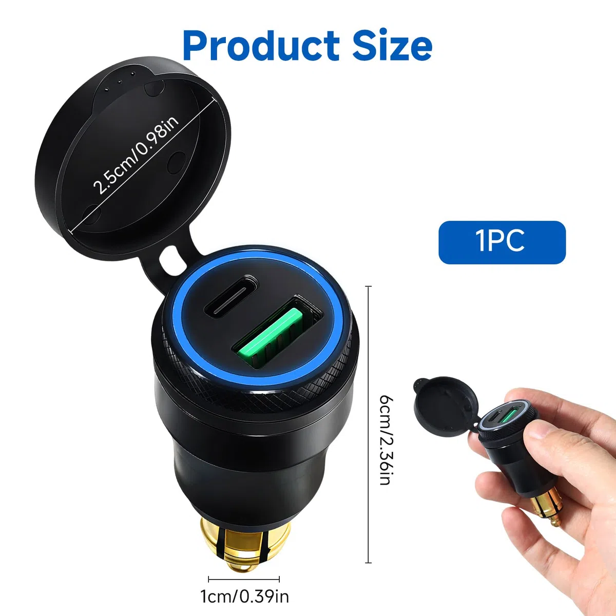 Cargador USB Moto Impermeable 30W 5A QC 3.0 Enchufe Mechero 12V Adaptador Rápida con LED Azul para BMW Motorrad Ducati Triumph Z900