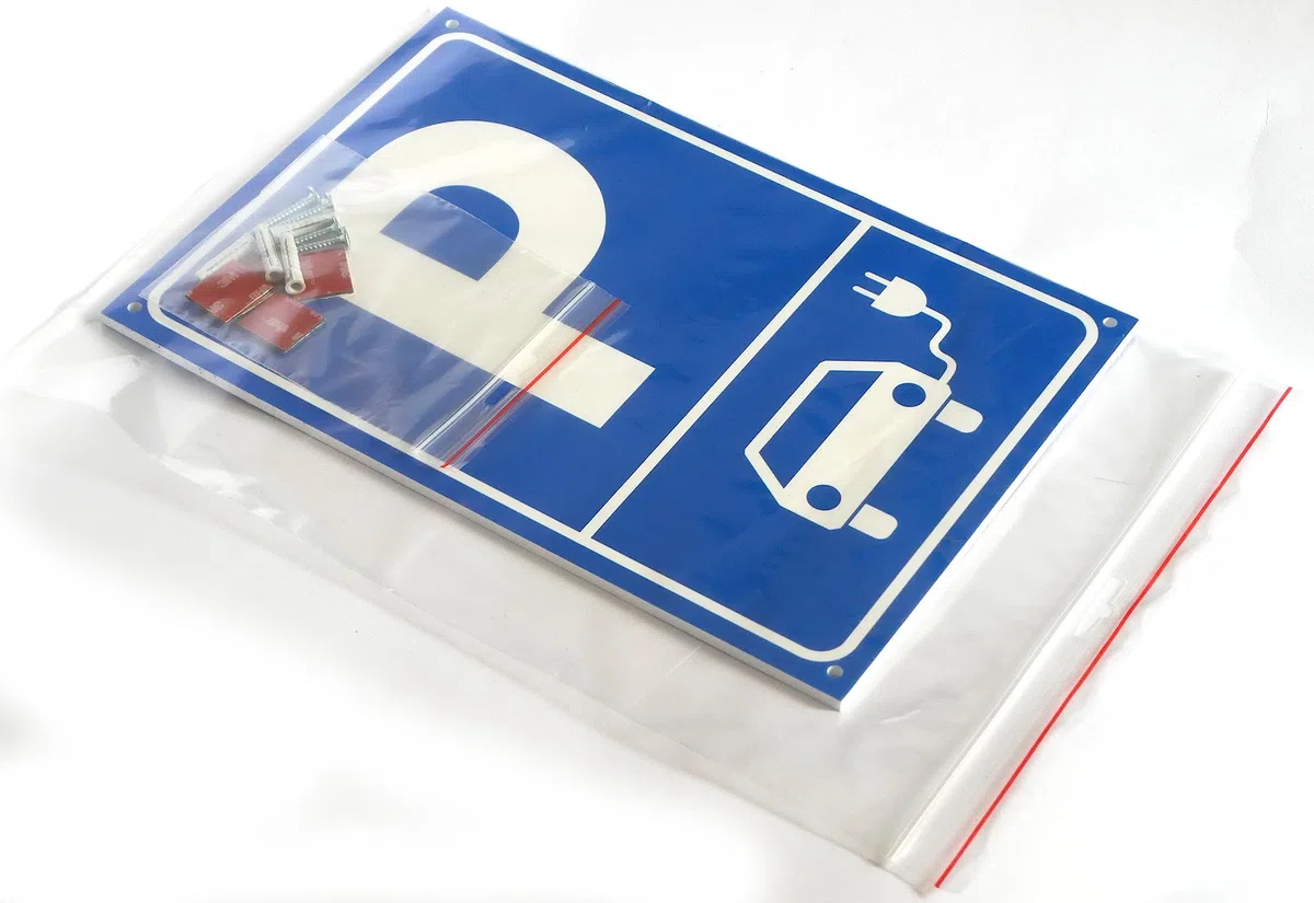 Señal de aparcamiento para coche eléctrico, 20 x 30 cm, con agujeros