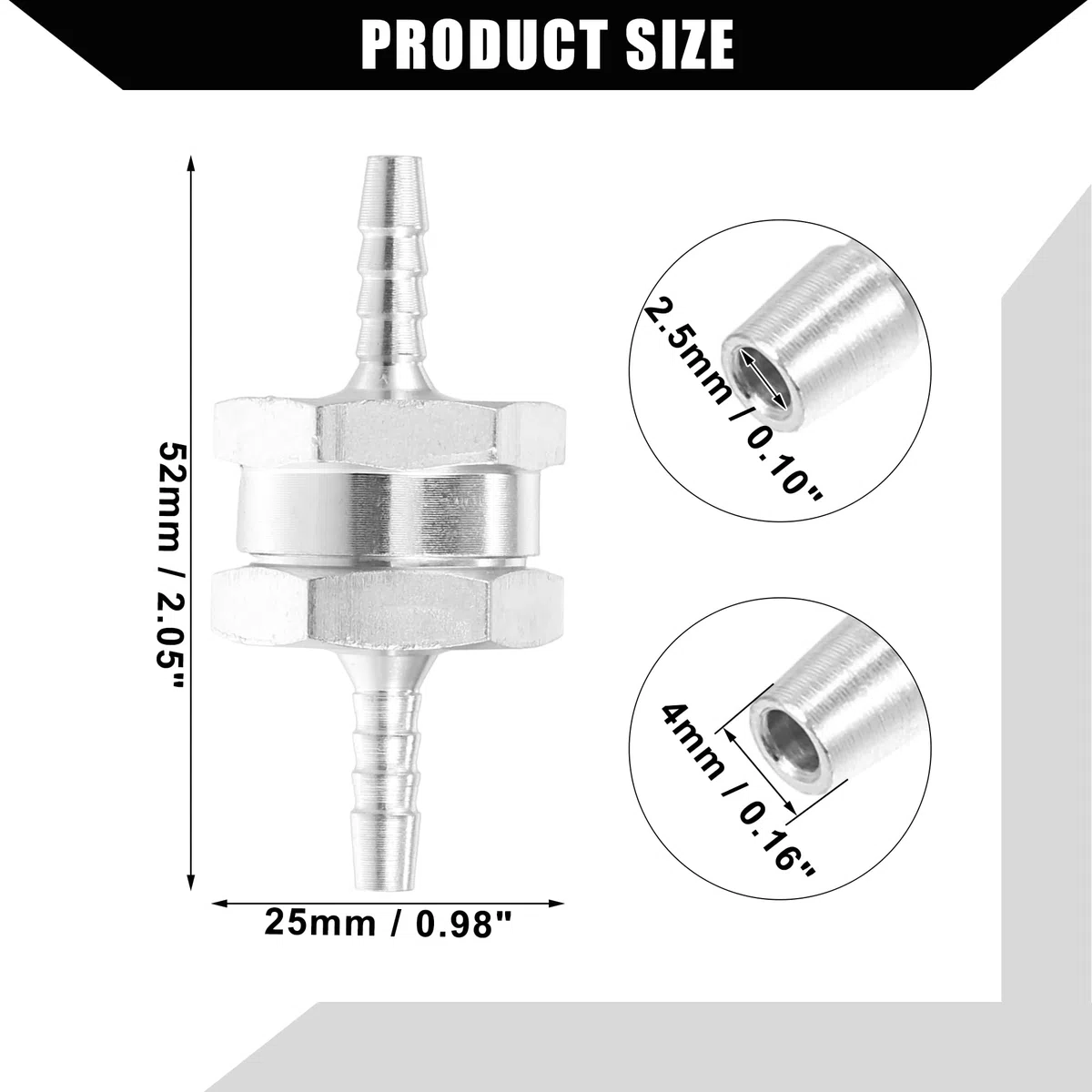 Válvula de Retención de Línea de Combustible/Válvula de Retorno Unidireccional Interna para Sistemas de Combustible/Aleación de Aluminio 5/32" 4mm OD / 2uds
