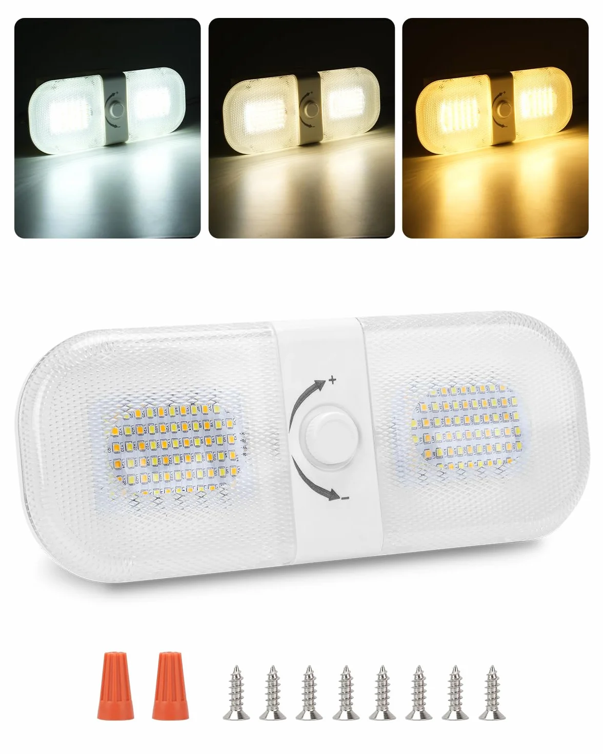 SUPAREE Luces LED Caravana Interior 12 Volt Lampara de Techo Autocaravana LED Luz LED 12V Techo Camper con Interruptor Giratorio 3 Colores Regulable 2700K-6500K para Van RV Motorhome Furgoneta