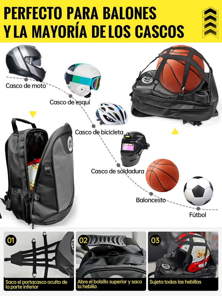Moman BM1 Mochila Moto Impermeable con Puerto USB, Bolsa Casco Moto Grande 40L, Mochila Portátil con Soporte para Casco, Accesorios Motocicleta para Hombres y Mujeres