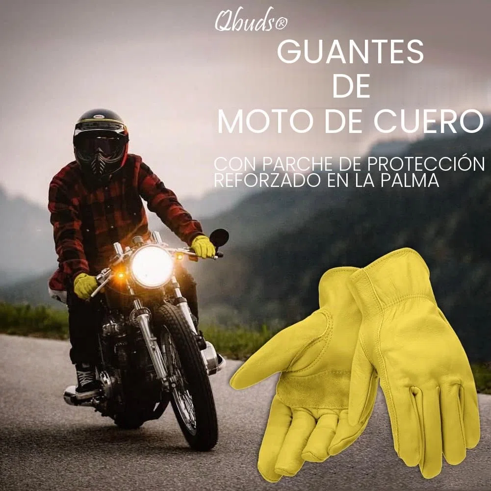 Guantes clásicos de motocicleta para conducción, de piel de vacuno, para uso en verano, color amarillo