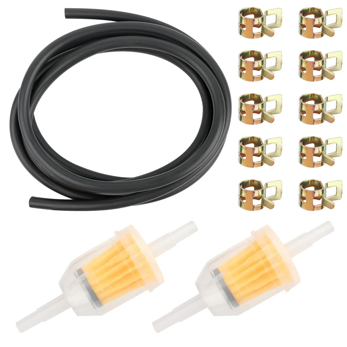UKOFEW Kit de Tubo Gasolina, Kit Manguera Combustible,Manguera de Gasolina 2 Metro diámetro 4.8mm,con 2 Filtros Combustible,10 Abrazaderas Manguera, para Motores Pequeños, Moto, Auto, Cortacéspedes
