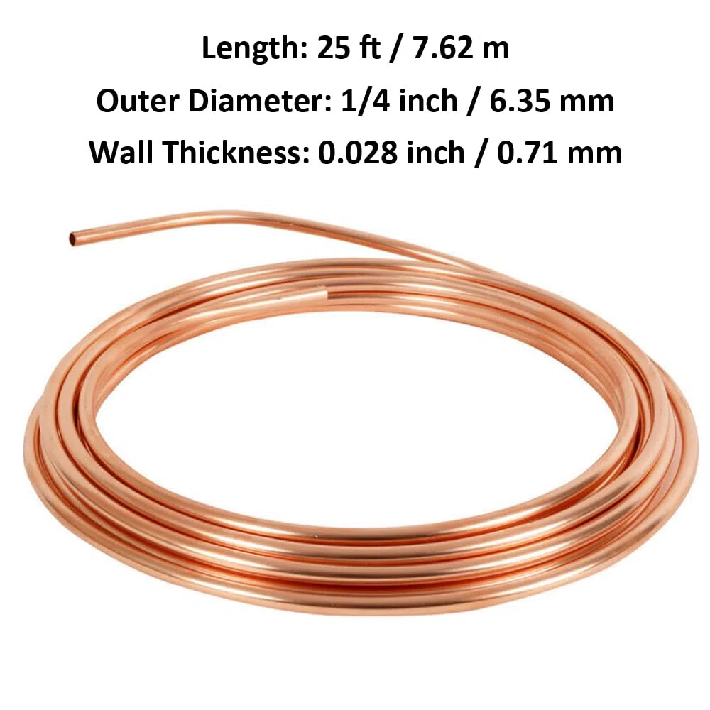 6,35mm Tubo de Freno de Cobre para Auto 1/4" Kit de Línea de Freno Manguera de Freno Recubierta de Cobre Reemplazo Automóvil Tubería de Freno Aceite 7,6m de 16 Tuercas