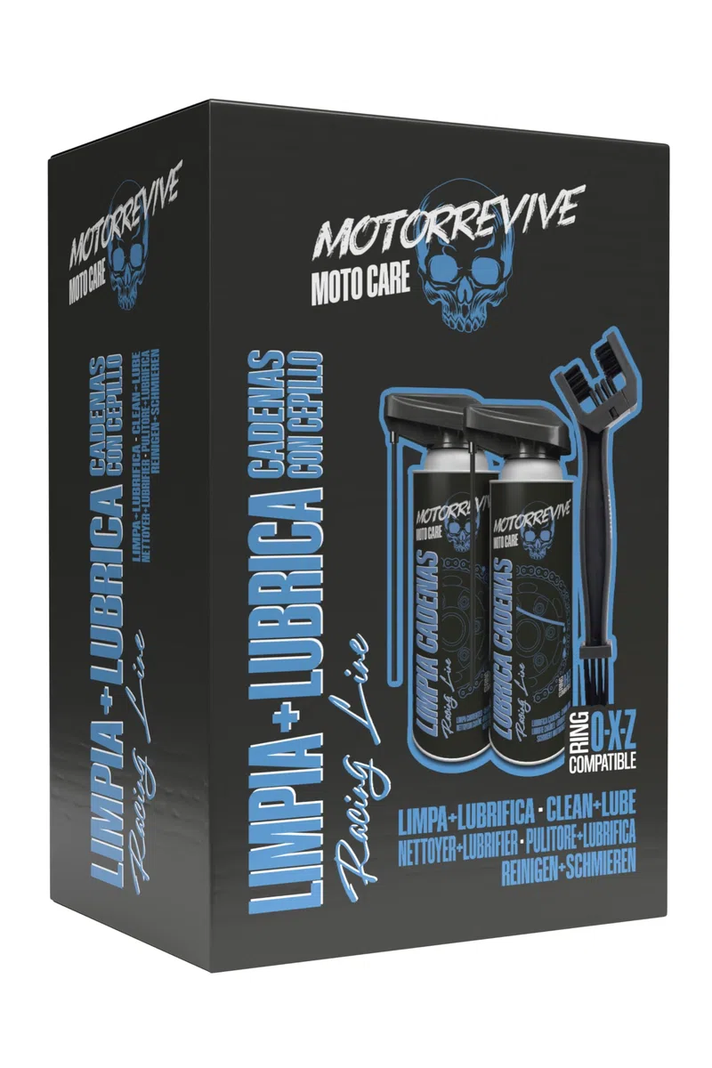 Pack Racing Line con Limpiador, Lubricante y Cepillo para Cadenas de Moto 380 + 380 ml | Mantenimiento Integral para Motos Deportivas de Alto Rendimiento.
