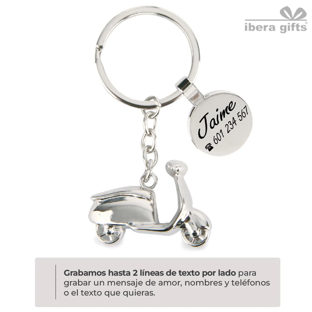 Llavero Personalizado Moto Scooter/Vespa Con Grabado Láser • Llavero Con Nombre Y Mensaje • Regalo Original Para Amantes De La Moto, Pareja, Hombre, Mujer (Scooter/Plateado)