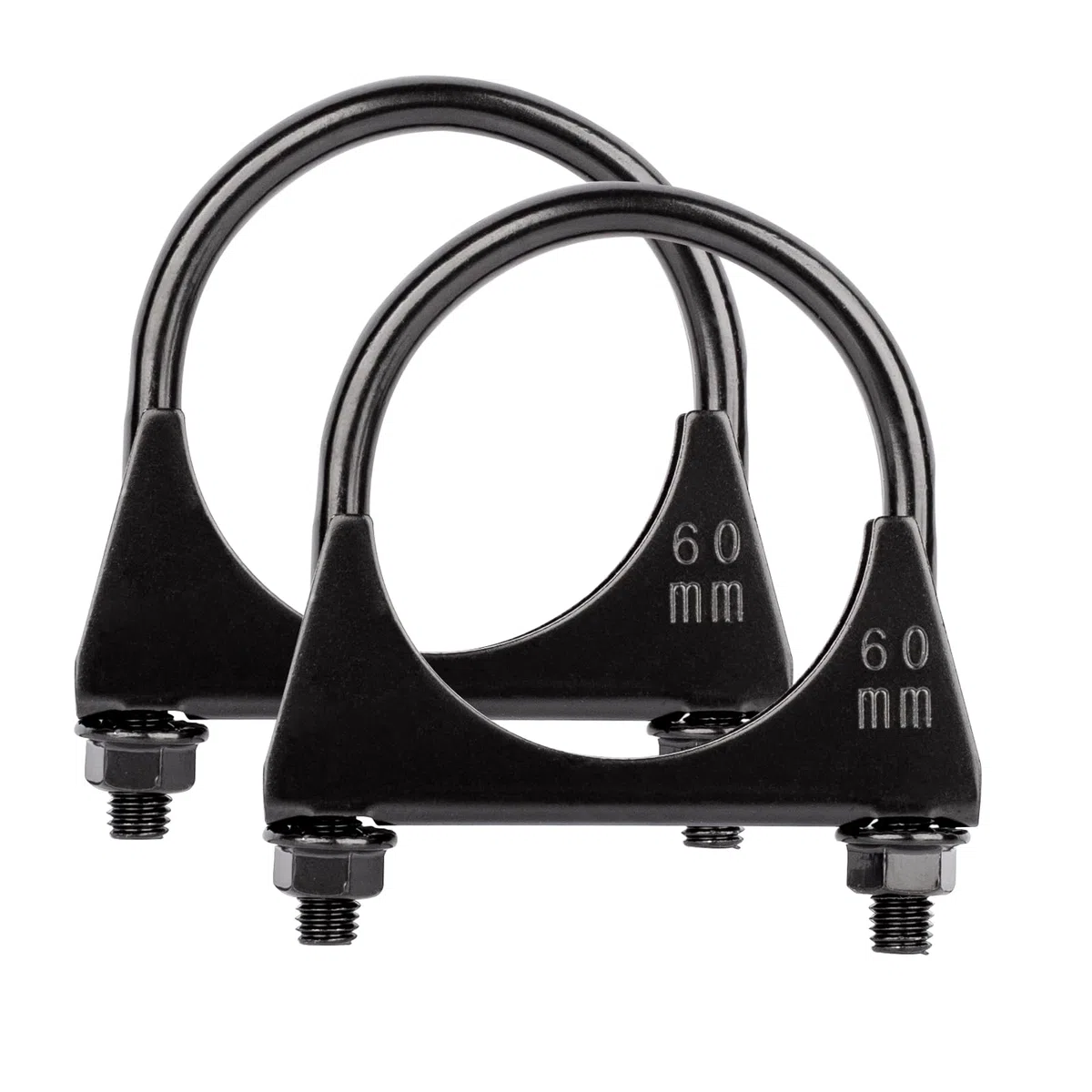 2PCS Abrazadera para Tubo de Escape - Abrazadera de Silenciador Tipo U Universal de Acero Inoxidable Reforzado en Negro para Conexión de Tubo de Escape de Coche (60MM)