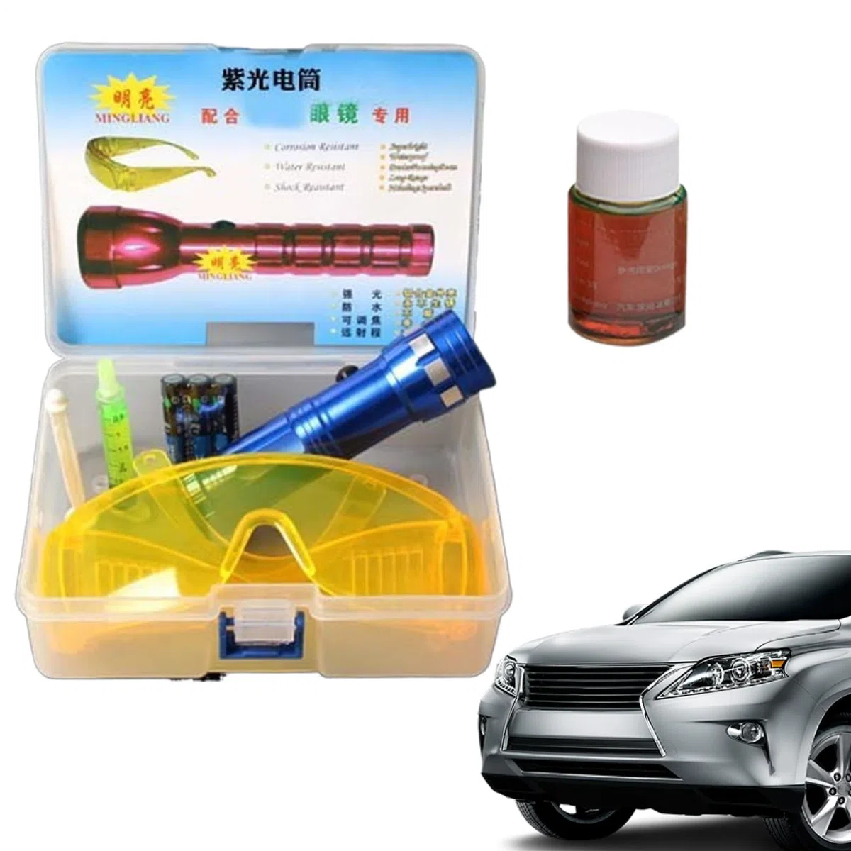 Kit Detector de Fugas para Aire Acondicionado de Coche,Detector de Fugas de Refrigerante con Linterna para AC - Tester de Fugas para Reparación de Congeladores y Electrodomésticos