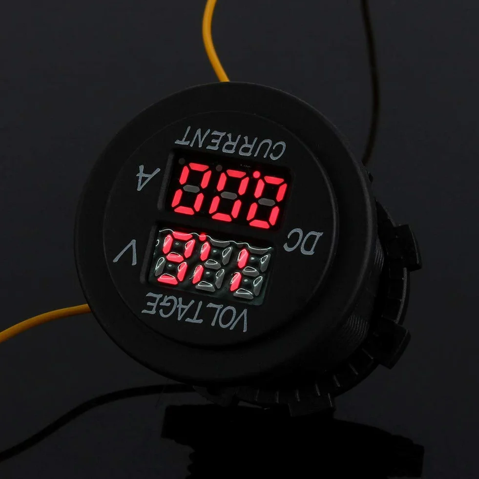 Voltímetro para automóvil Amperímetro 12-24V LED dual Voltímetro digital Amperímetro Voltaje Pantalla LED roja para automóvil Moto Barco Medio ambiente Nylon