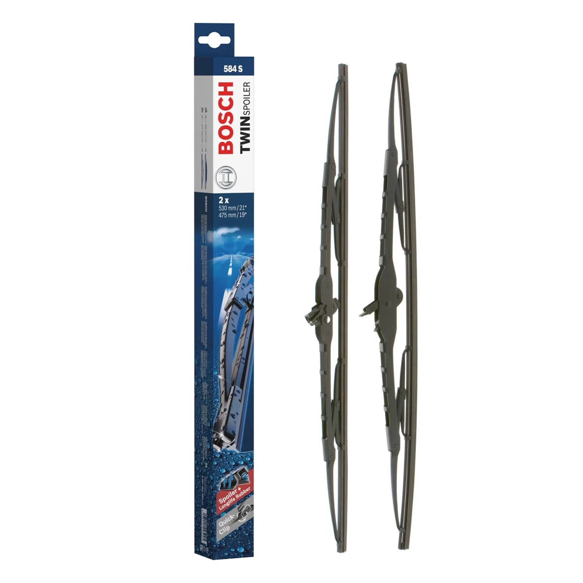 Bosch Twin Spoiler SP 21/19 AS Limpiaparabrisas Frontal - Set de Escobillas de Recambio una mayor seguridad en la conducción, con Adaptador Quick-Clip Premontado, 53 cm / 47,5 cm