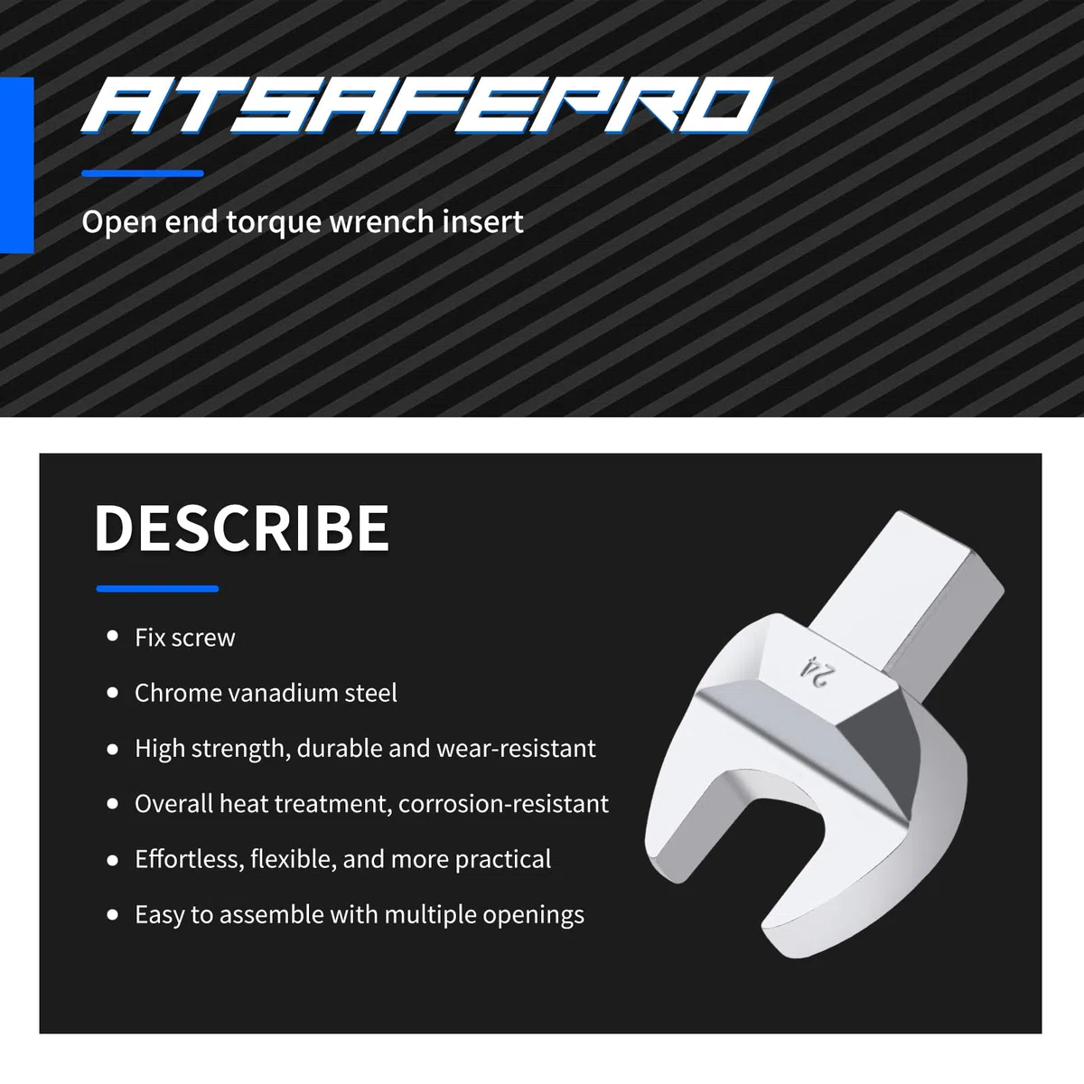 ATsafepro Llave combinada de torsión, 9 x 12 mm, llave dinamométrica intercambiable, 24 mm