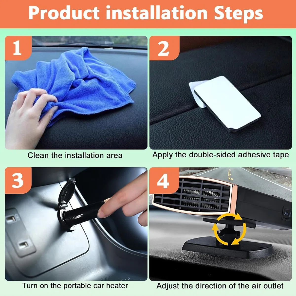 Calentador de coche, 12V 200W set de deshumidificación de invierno para conectar al encendedor de cigarrillos, función de calentamiento rápido y enfriamiento 2 en 1, giratorio 360 para coches pequeños