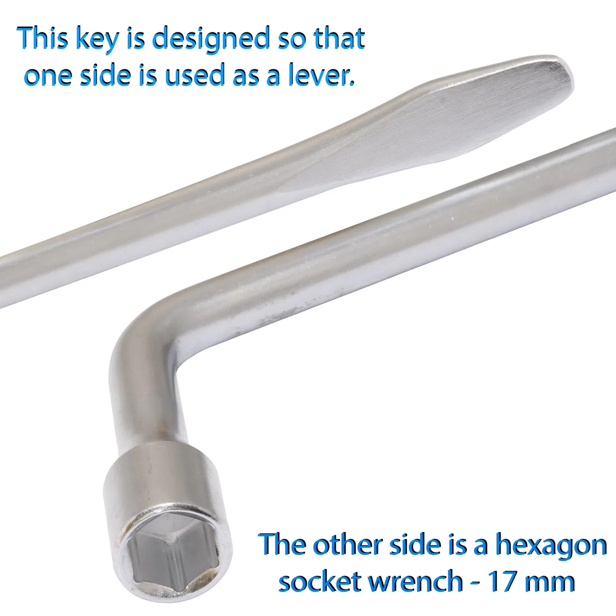 AERZETIX - C68472 - Llave de desmontaje rueda 17mm en ''L'' 295x95x25mm con 6 lados con manija destornillador plano - en acero Cr-V