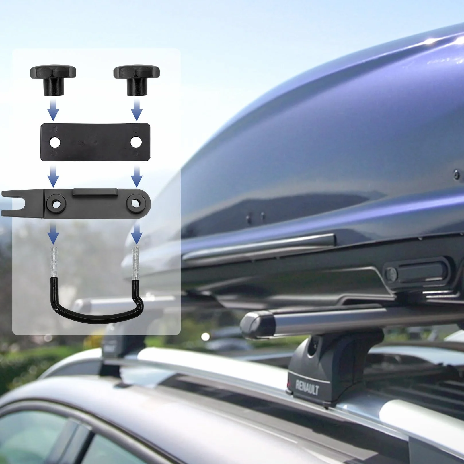 Idota 4 Piezas Fijación Cofre Techo Coche, Soporte U para Fijación Cofre Techo, Universal Kit de Montaje para Coche y Furgoneta