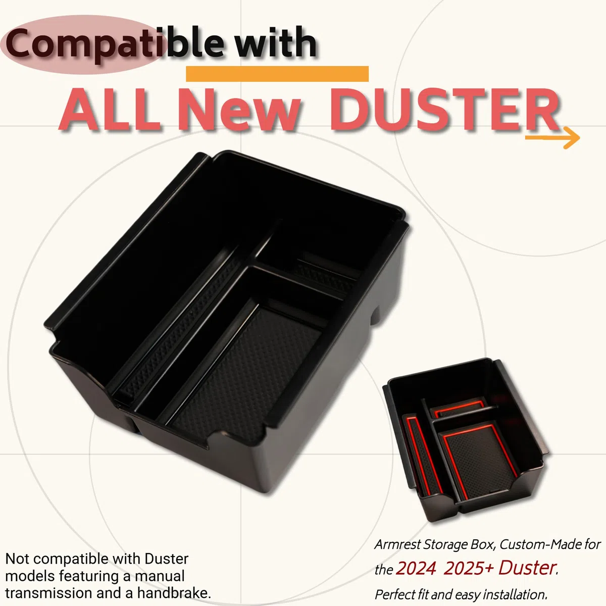 Bandeja para Consola Central Compatible con Dacia Duster 3 2024-2025 2026 Caja de Almacenamiento Reposabrazos con Tapete Antideslizante, Accesorios de Organizador para Coche (Negro)