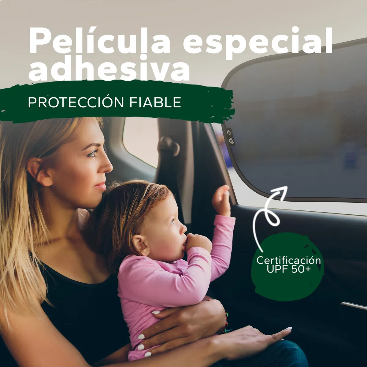 Parasol Coche Bebé - PROTECCIÓN UV CERTIFICADA UPF50+ - Material de Primera Calidad gsm 105 - Certificado DEKRA - Parasol Lateral Coche - Ventana Trasera Coche - Máxima protección UV