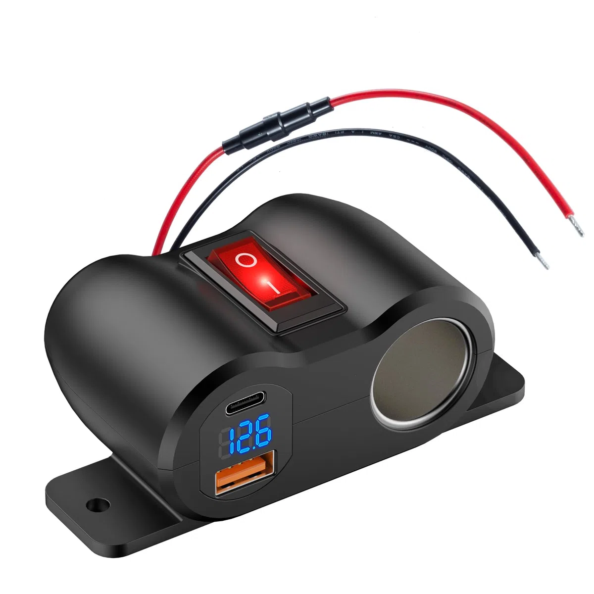 Panel de Línea de Premontaje 2 en 1 Toma USB 12V Toma de Mechero, PD 30W y QC3.0 Cargador de Puerto USB de Coche con Voltímetro LED, Adaptador Enchufe 120W con Interruptor Para Coche Barco Marina
