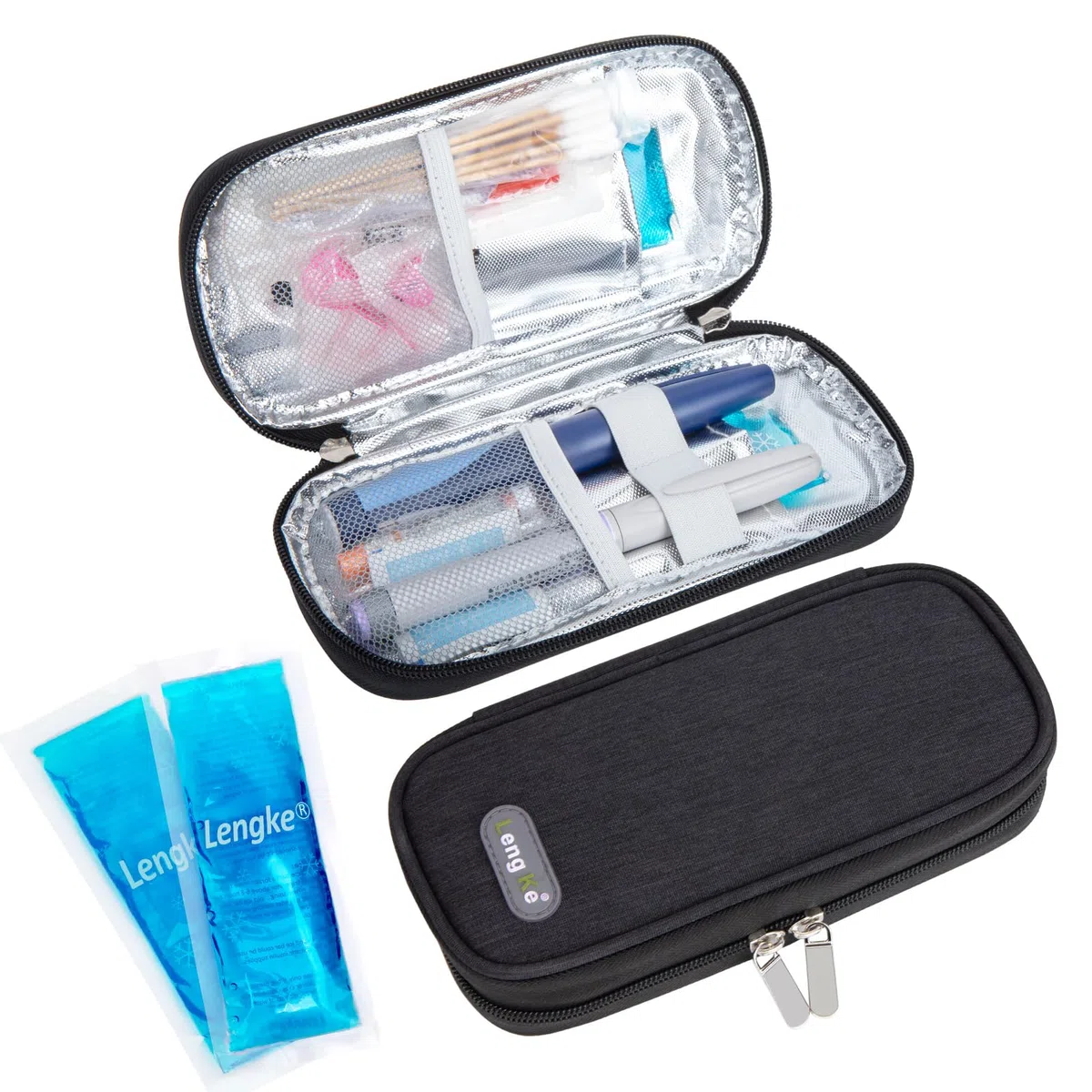 SUNMON Bolsa Térmica Insulina, Nevera Medicamentos Portatil con 2 Bolsas de Hielo Reutilizables, Estuche Insulina Frio, Nevera Insulina Viaje para Bolígrafos y Accesorios para Diabetes