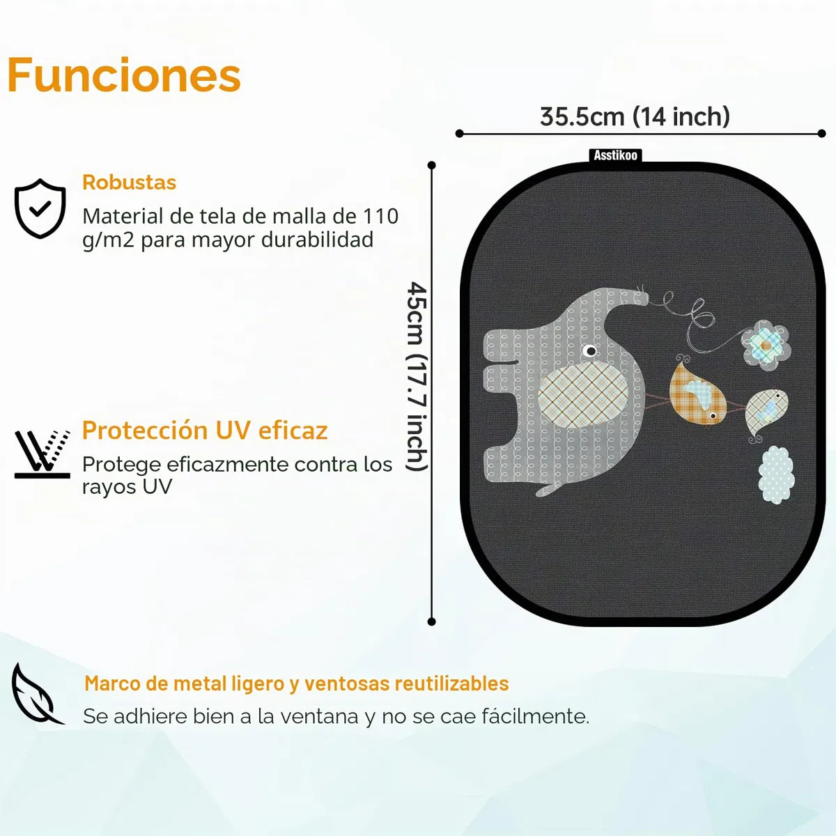 Protección solar para coche con protección UV, protección solar para ventana de coche, para niños con motivos de animales dulces, 45 x 35,5 cm, juego de 2 unidades