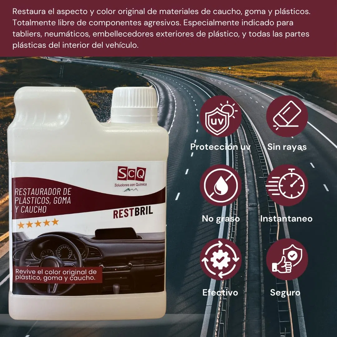Renovador de plásticos y Gomas para coches | Restaurador de plásticos automoviles | Restaura gomas envejecidas Recupera brillo interior y exteriror | abrillantador de goma, caucho y plastico 500 ml