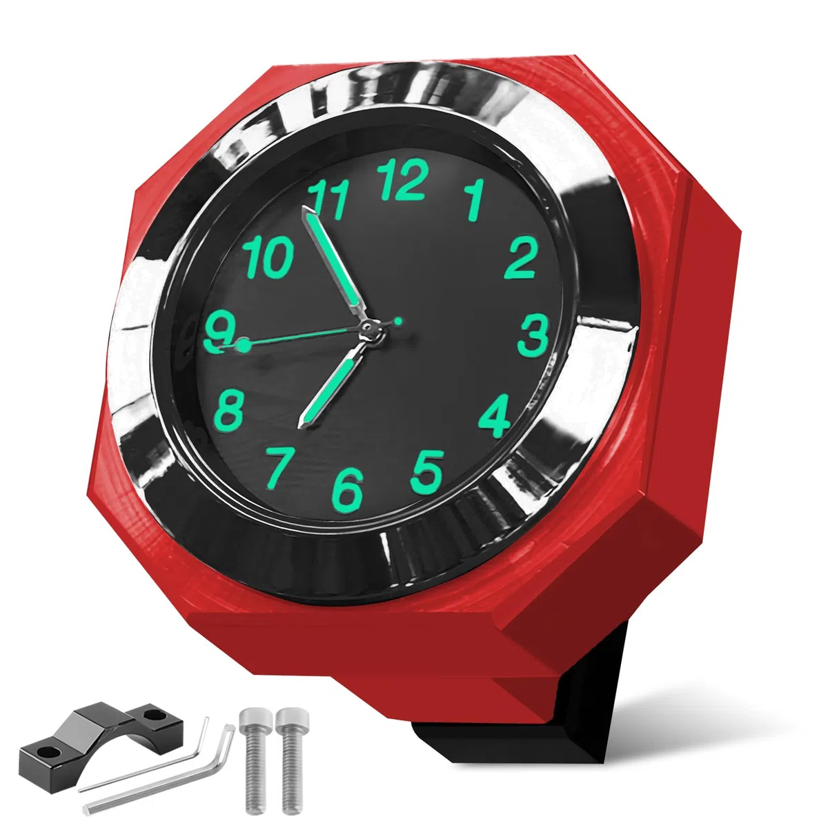 Reloj de motocicleta resistente al agua, reloj de moto luminoso, relojes de motocicleta para manillar, reloj de motocicleta, accesorios de bicicleta, diámetro 22-26 mm - rojo