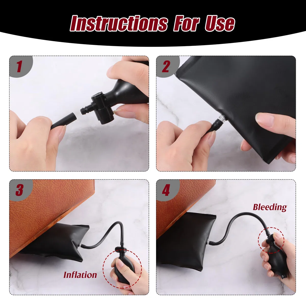 4 Piezas Air Pump Wedge,Cuña de Aire de Bomba Cojines de Montaje con Cuña Roja para Instalación de Puertas Ventanas Reparación de Automóviles
