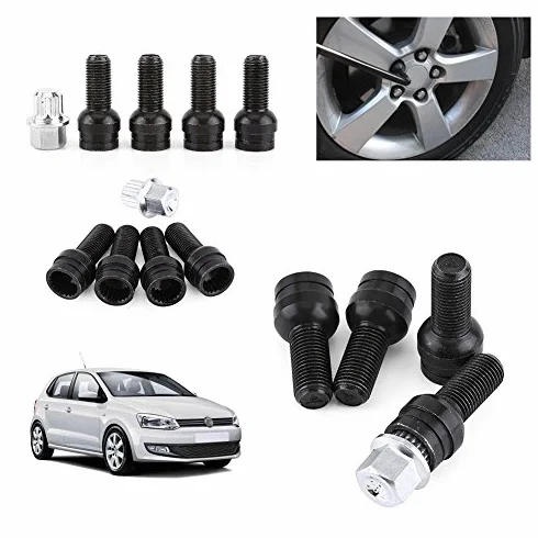 Fydun 4 piezas M14*1,5 mm Tornillos antirribo de acero y tuercas de seguridad con llave Tornillo de rueda de acero Tornillos Seguridad Coche